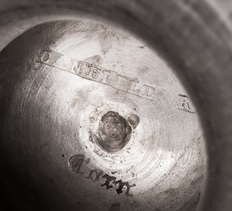 Silver Teapot, Baltimore,
Canfield & Bros [COIN] Federal Urn Form, 
Circa 1835, marks detail